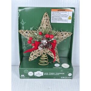 10” Holiday Time Star Warm White LED Light Up Christmas Tree Topper NEW